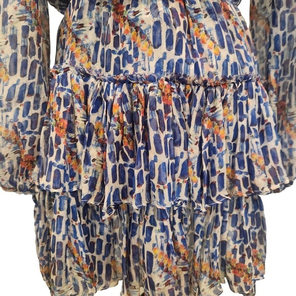 Caroline Constas For Intermix Off the Shoulder‎ Blue Pattern Dress Size P/XS - Picture 4 of 6